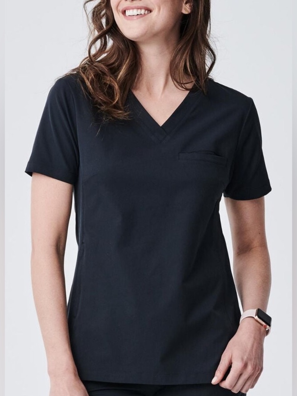 Medelita Women's Vista V-Neck Scrub Top Black, XL Stretch #ET11822